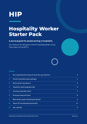 What's it really like working in hospitality? Cover of the HIP Hospitality Worker Starter Pack